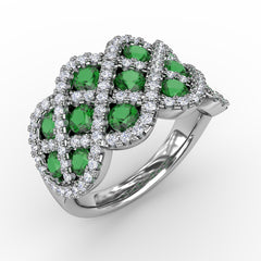 Fana You and Me Emerald and Diamond Interweaving Ring