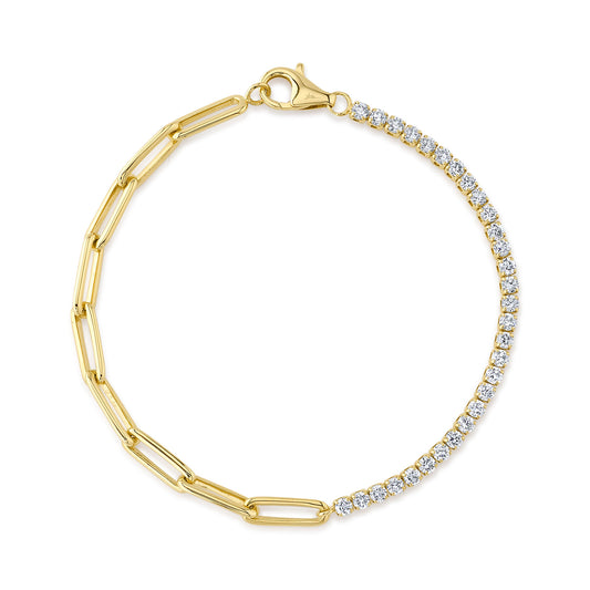 Shy Creation Diamond Paper Clip Link Bracelet