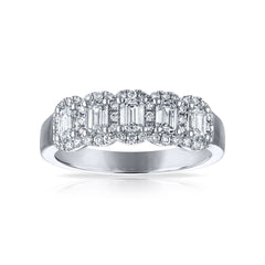 Five Stone Emerald Halo Wedding Band