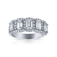 Five Stone Emerald Halo Diamond Band