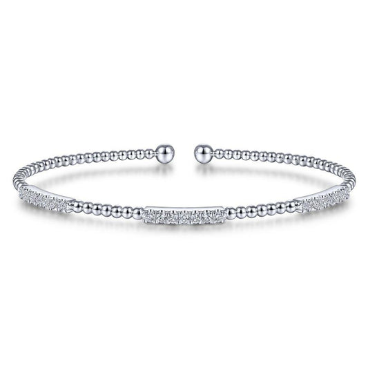 Gabriel & Co 14K Bujukan Bead Cuff Bracelet With Diamond Pave Stations