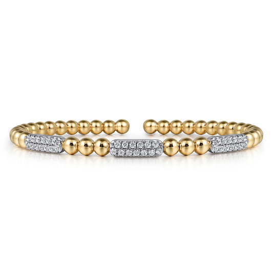 Gabriel & Co. Diamond Pave Three Station Bar Bujukan Beads Split Bangle
