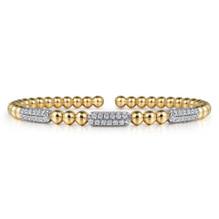 Gabriel & Co. Diamond Pave Three Station Bar Bujukan Beads Split Bangle