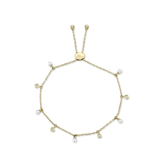 Shy Creation Diamond & Pearl Bolo Bracelet