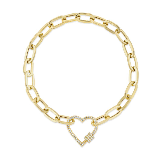Shy Creation Diamond Heart Paper Clip Link Bracelet