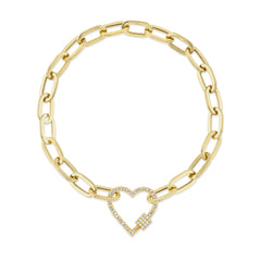 Shy Creation Diamond Heart Paper Clip Link Bracelet