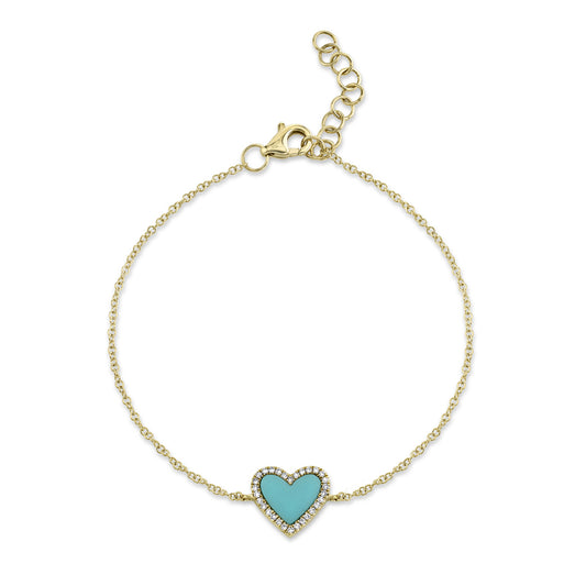 Shy Creation Diamond & Composite Turquoise 14K Heart Bracelet