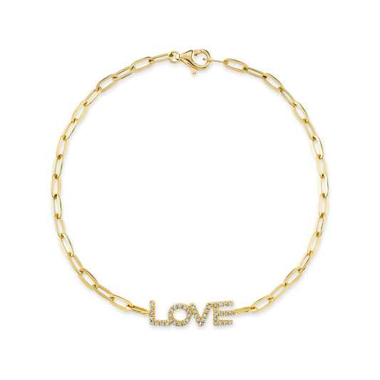 Shy Creation 14K Diamond "Love" Paper Clip Link Bracelet