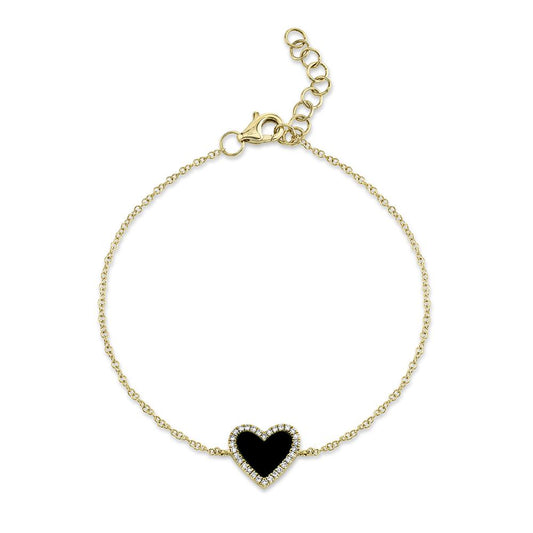 Shy Creation Diamond And Black Onyx Heart Bracelet