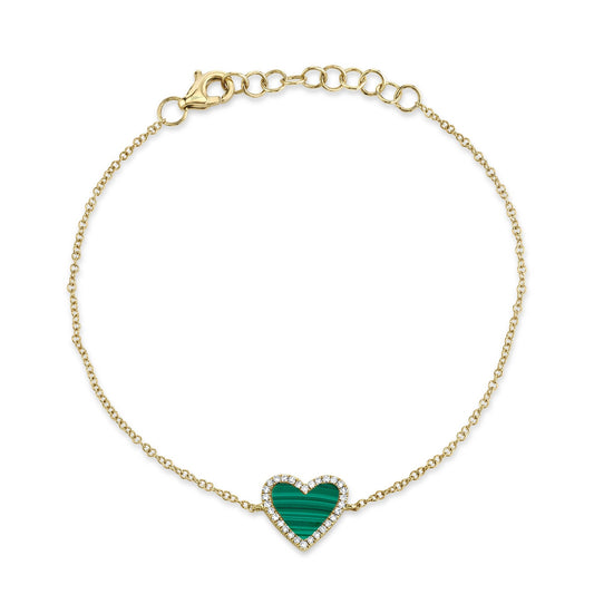 Shy Creation Diamond And Malachite Heart Bracelet