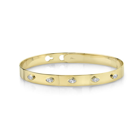 Shy Creation 14K Diamond Marquise Bezel Latch Lock Bangle