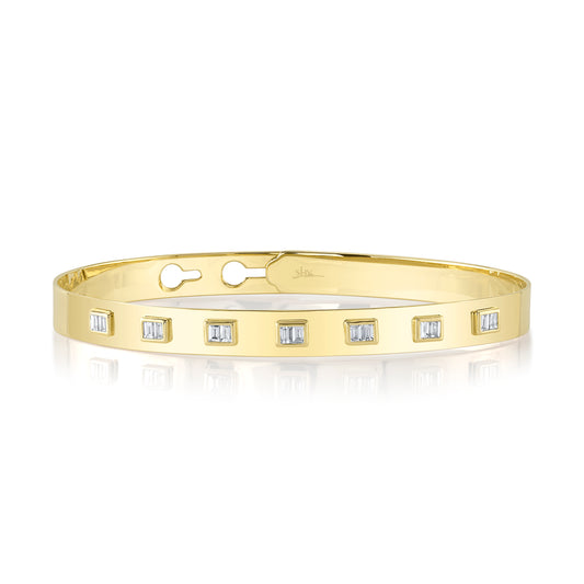 Shy Creation 14K Diamond Baguette Latch Lock Bangle