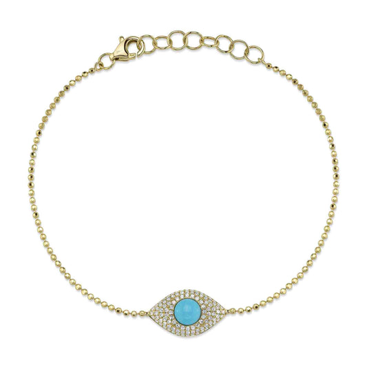 Shy Creation Diamond And Turquoise Eye Bracelet