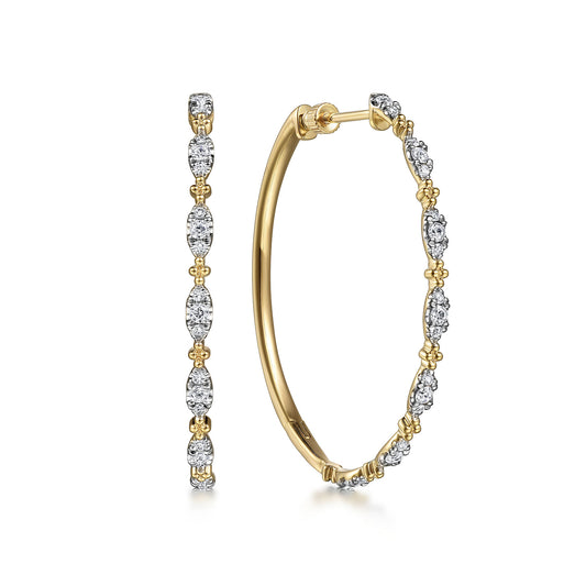 Gabriel & Co. 40MM Diamond Station Intricate Hoop Earrings