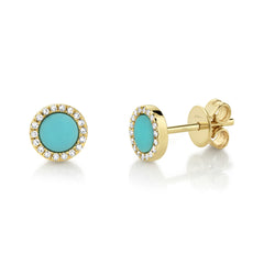 Shy Creation Diamond & Composite Turquoise Stud Earrings