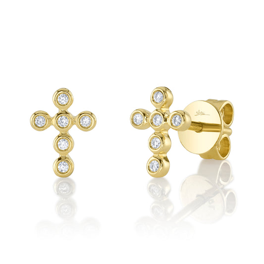 Shy Creation 14K Diamond Bezel Cross Stud Earring