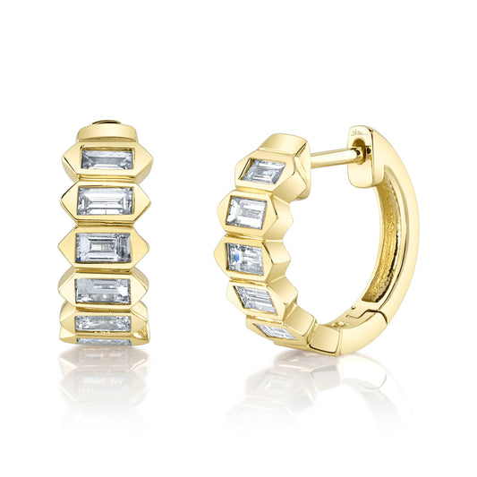 Shy Creation 14K Diamond Baguette Huggie Earring