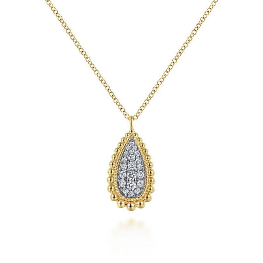 Gabriel & Co Teardrop Diamond Pave Pendant Necklace With Beaded Frame