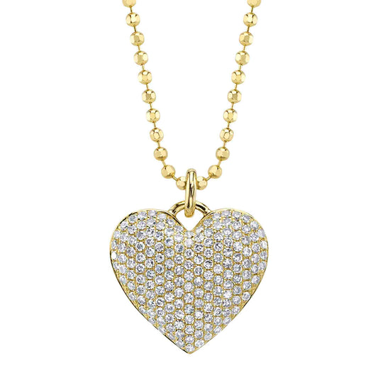 Shy Creation Diamond Pave Heart Faceted Ball Chain Necklace