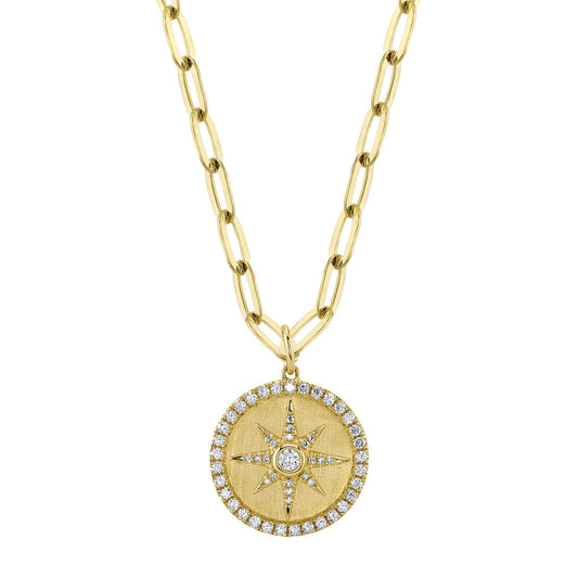 Shy Creation Diamond Star Paper Clip Link Necklace
