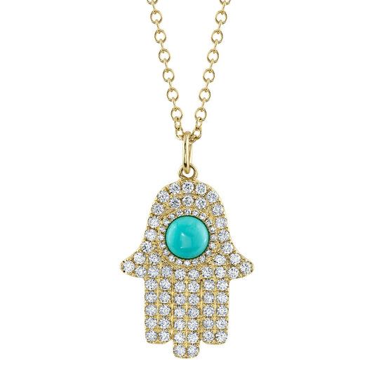 Shy Creation Diamond Turquoise Hamsa Necklace
