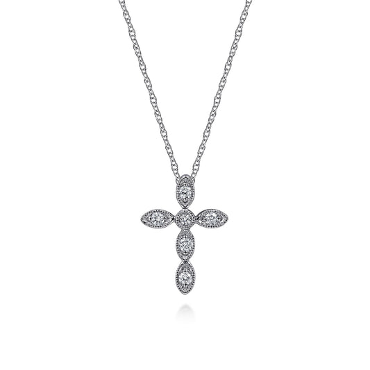 Gabriel & Co. Marquise Shaped Diamond Cross Necklace