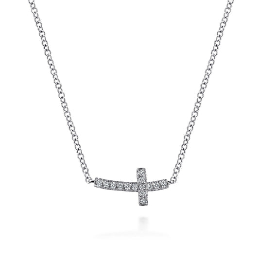 Gabriel & Co. Sideways Curved Diamond Cross Necklace