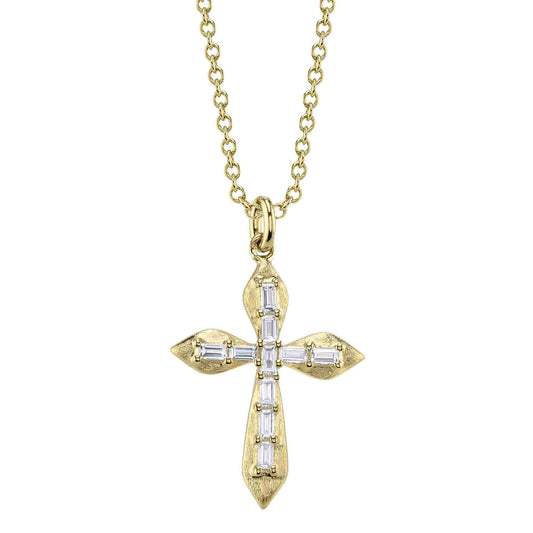 Shy Creation Diamond Baguette Matte Cross Necklace
