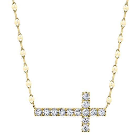 Shy Creation Diamond Sideway Cross Sparkle Chain Necklace