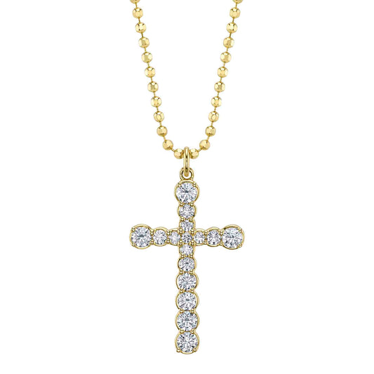 Shy Creation Diamond Cross Faceted Ball Chain Necklace