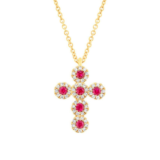 Shy Creation Ruby And Diamond Cross Necklace