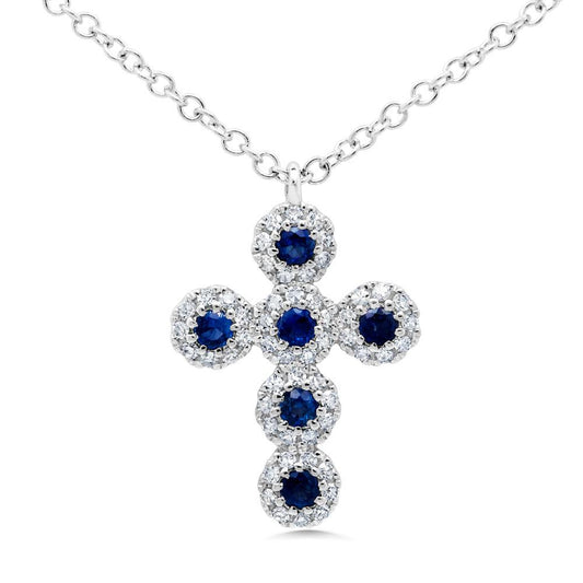 Shy Creation Sapphire And Diamond Cross Necklace