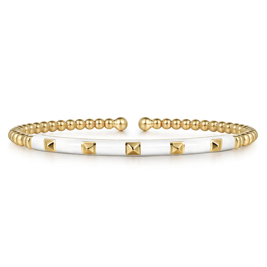 Gabriel & Co. Bujukan Beads and Pyramid Split Bangle with White Enamel