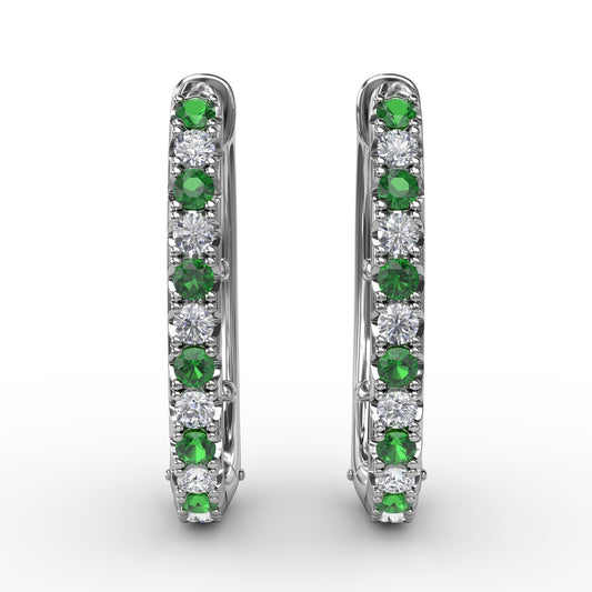 Fana Alternating Emerald And Diamond Hoop Earrings