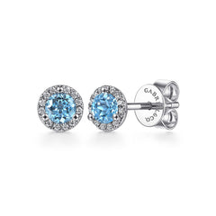 Gabriel & Co. Diamond Halo & Swiss Blue Topaz Stud Earrings