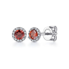 Gabriel & Co. Halo Garnet And Diamond Stud Earrings