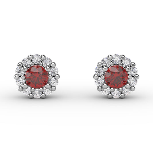 Fana Shared Prong Ruby And Diamond Stud Earrings