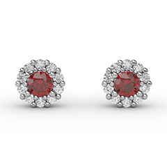 Fana Shared Prong Ruby And Diamond Stud Earrings