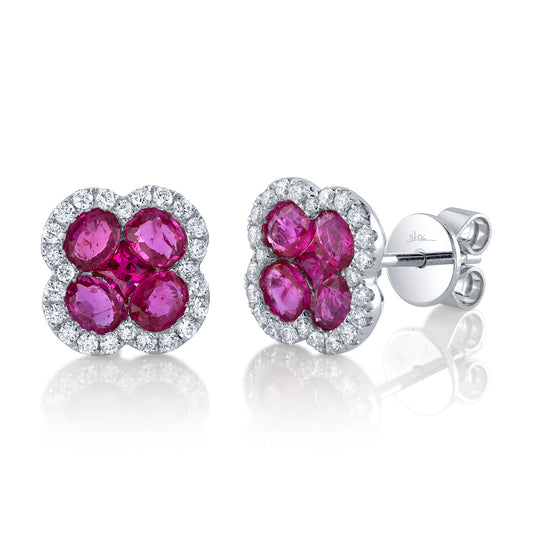 Shy Creation Diamond & Ruby 14K Clover Stud Earring