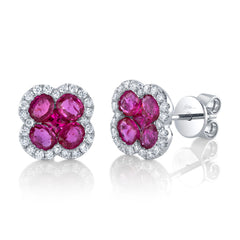 Shy Creation Diamond & Ruby 14K Clover Stud Earring