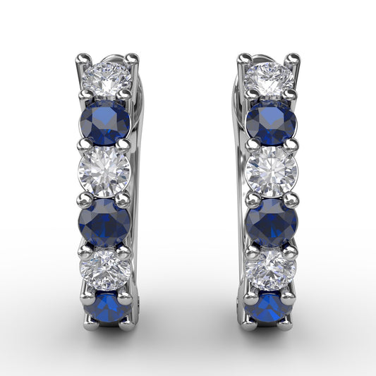Fana Shared Prong Sapphire And Diamond Hoop Earrings