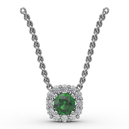 Fana Gold Classic Round Emerald And Diamond Pendant