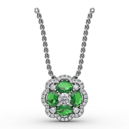 Fana Gold Love In Bloom Emerald And Diamond Pendant