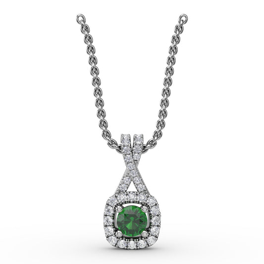 Fana Gold Halo Emerald And Diamond Pendant