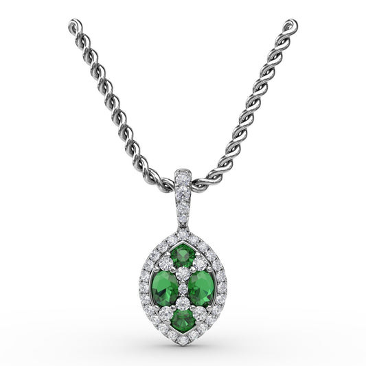Fana Gold Marquise Emerald And Diamond Pendant