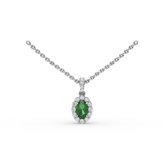 Fana Gold Emerald And Diamond Halo Necklace