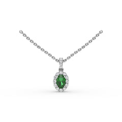 Fana Gold Emerald And Diamond Halo Necklace