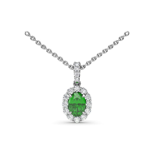 Fana Gold Emerald And Diamond Halo Necklace