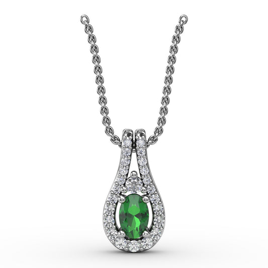 Fana Gold Halo Teardrop Emerald And Diamond Pendant