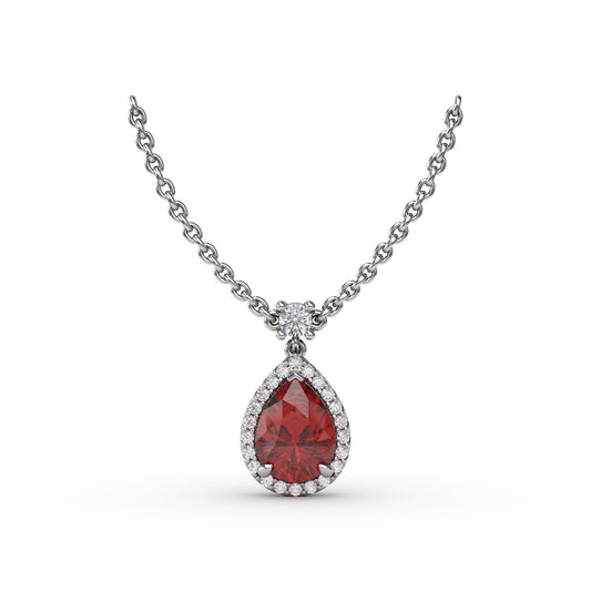 Fana Gold Ruby And Diamond Teardrop Necklace